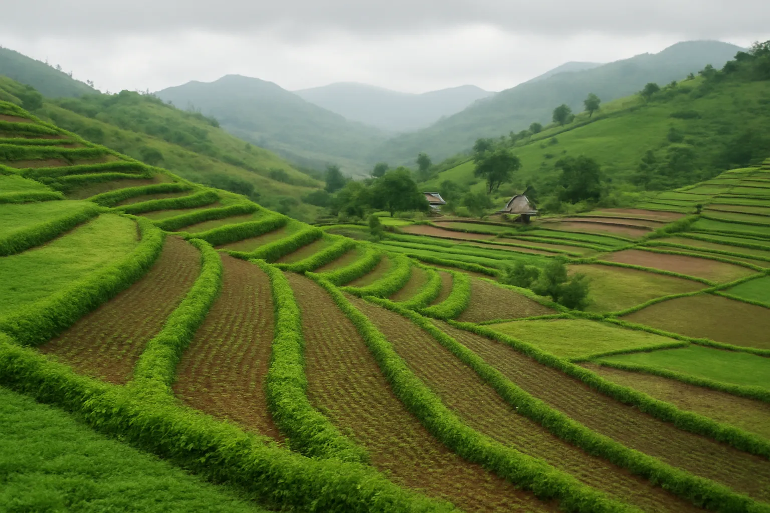 Sườn đồi có các băng cỏ và cây họ đậu chạy theo đường đồng mức