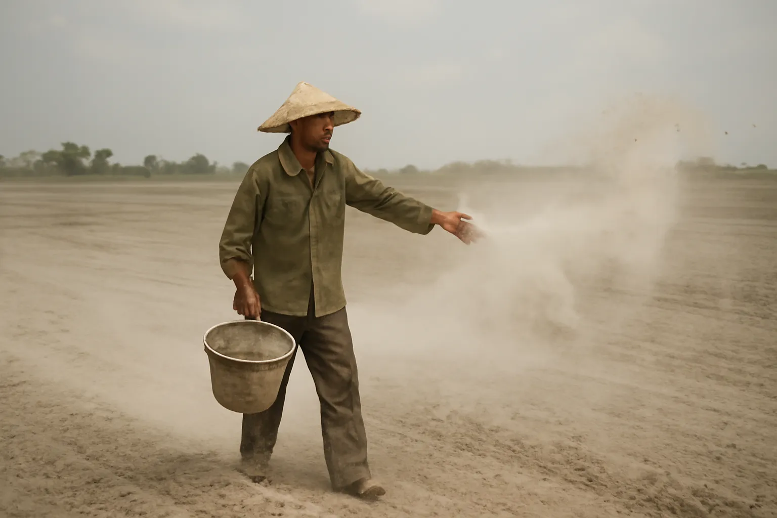 Nông dân rải vôi và phân chuồng trên ruộng đất xám bạc màu